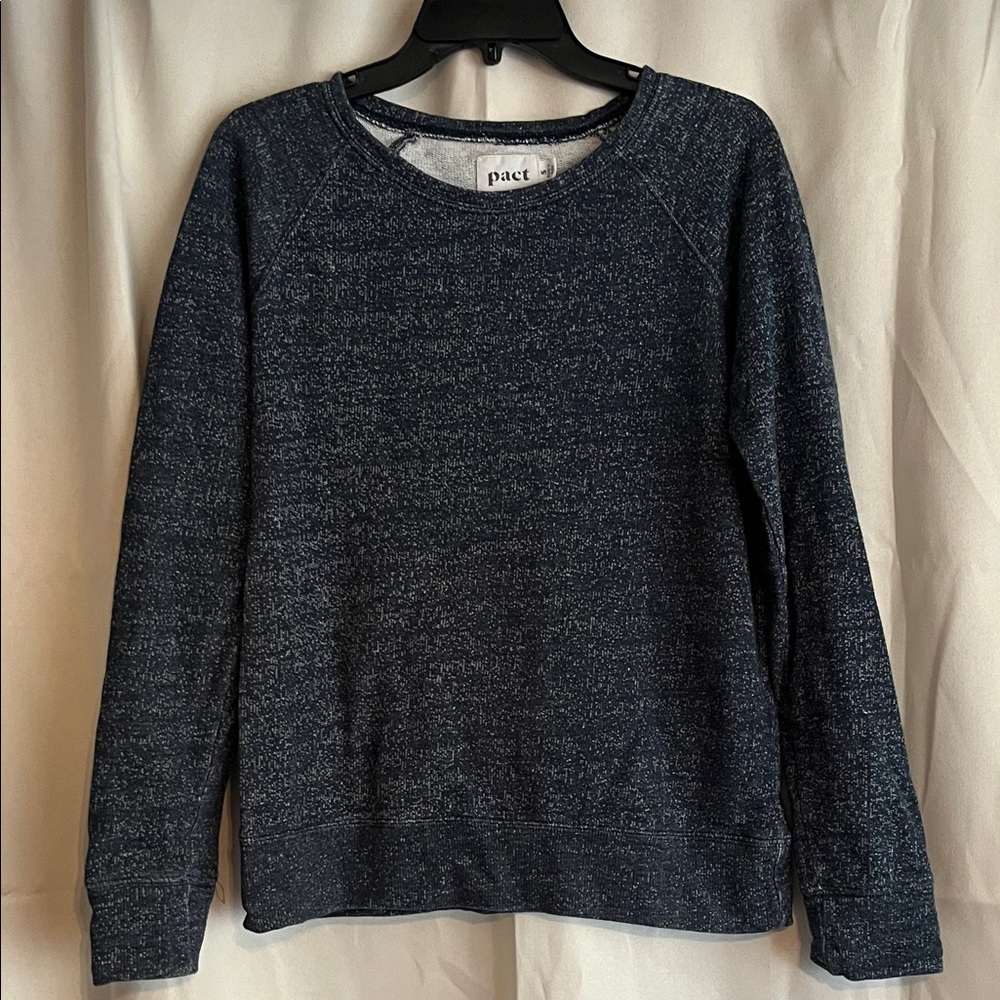 Pact 100% Organic Cotton Crewneck Sweatshirt Heathered Navy Blue Size Small